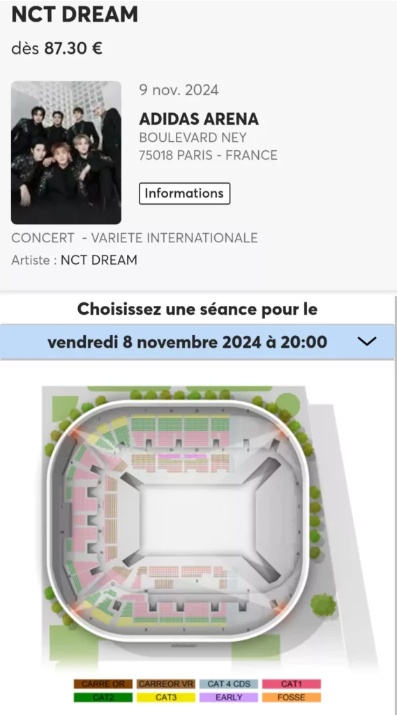 NCT dream Arena Paris 2024 billetterie