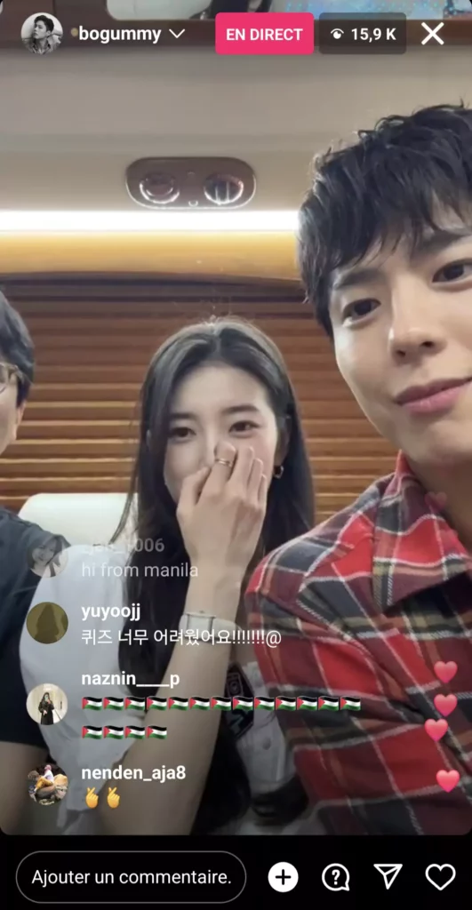 instalive du 09 juin 2024 pour la sortie de Wonderland Park Bo-gum, Bae Suzy